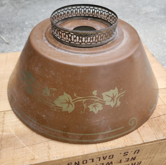 Vintage Brown Metal Lampshade tole Metal 14" Vintage Lamp Shade - Picture 1 of 6